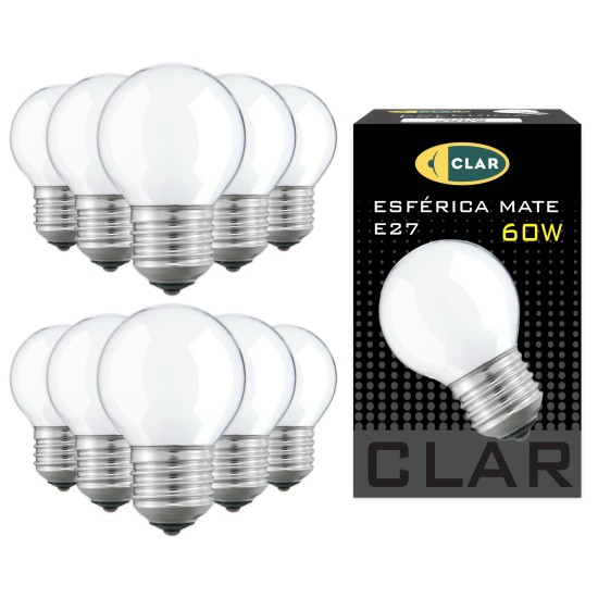 Bombilla Esférica E27 Clara Mate 60W