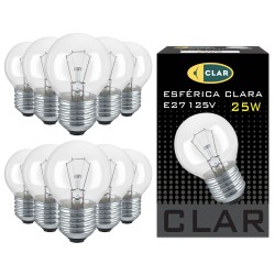 Bombilla Esférica E27 Clara Incandescente 25W