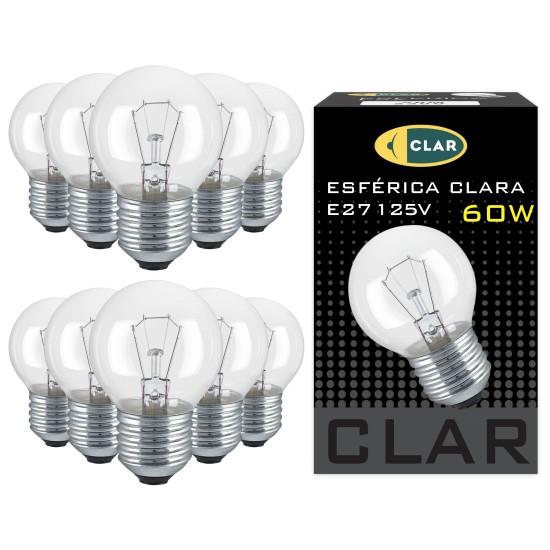 Bombilla Esférica E27 Clara Incandescente 60W