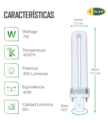 Bombilla Fluorescente Gemini S 7W 4000K G23 Luz Blanca Neutra