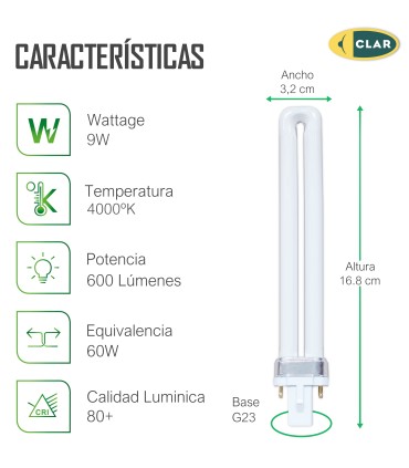 Bombilla Fluorescente Gemini S 9W 4000K G23 Luz Blanca Natural