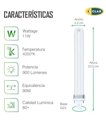 Bombilla Fluorescente Gemini S 11W 4000K G23 Luz Blanca Neutra