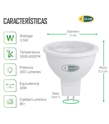 Bombilla LED GU5.3, MR16 LED, 3,5W