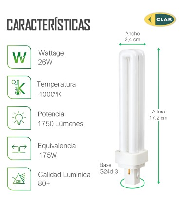Bombilla Fluorescente Gemini D/E 26W G24d-3