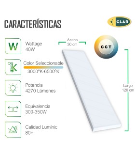 CLAR - Plafon LED Techo, Plafones Para Techo LED, Panel LED 120x30, Candeeiro Teto Cozinha, Candeeiro De Teto, Lampara Cocina