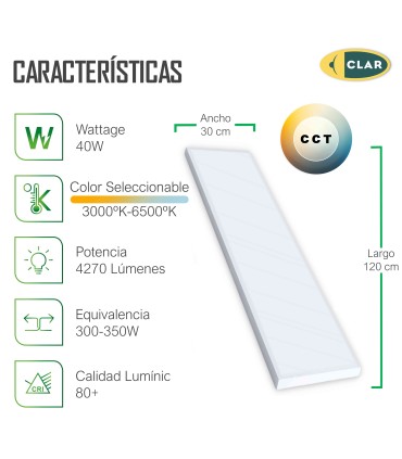 Panel LED Superficie 120x30 CCT
