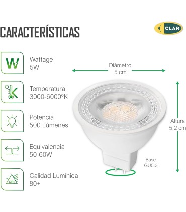 Bombilla LED GU5.3, GU5.3 LED, MR16 LED, 5W