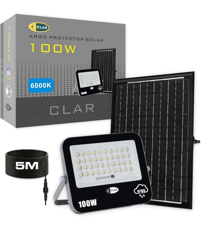 Proyector Led Exterior Solares, Lampara Solar Exterior Jardín, 100W
