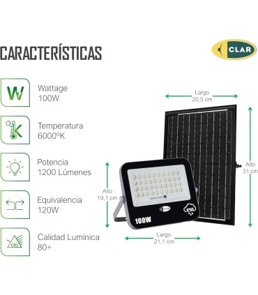 Proyector Led Exterior Solares, Lampara Solar Exterior Jardín, 100W