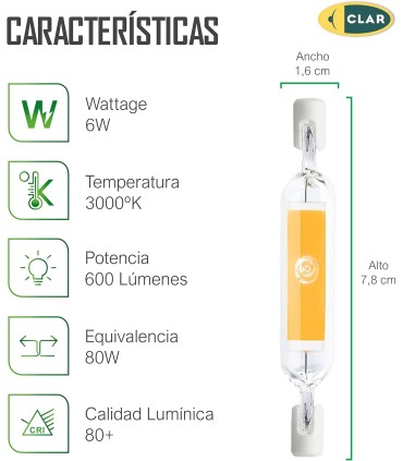 Bombilla R7S LED 6W, R7S LED 78mm