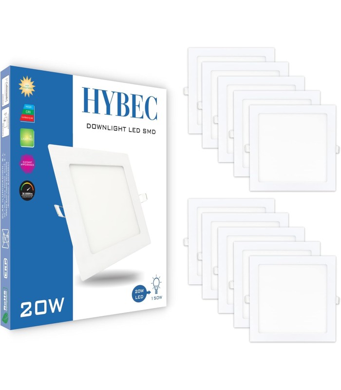 Downlight LED Empotrable 20W Cuadrado 1600lm