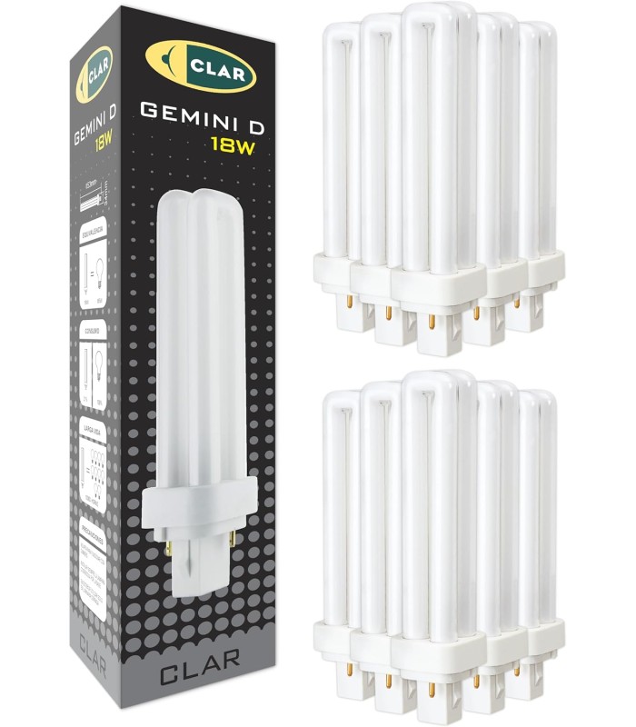 Bombilla Fluorescente Gemini D/E 18W G24d-2 Alto Flujo CFL Profesional 2 Pines Reemplazo Técnico Preciso