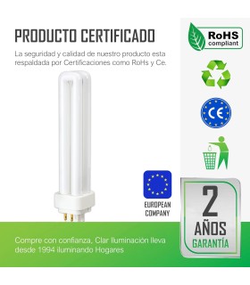CLAR-Bombilla Fluorescente Gemini D/E 26W G24q-3  CFL Profesional Tubo Compacto Alto Flujo 4 Pines