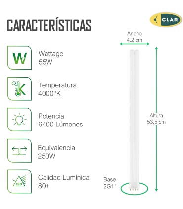 CLAR - Bombilla FLourescente GEMINI 2G11 55W 4000K