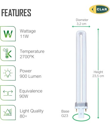 Bombilla Fluorescente Gemini S 11W 2700K G23 Luz Blanca Cálida