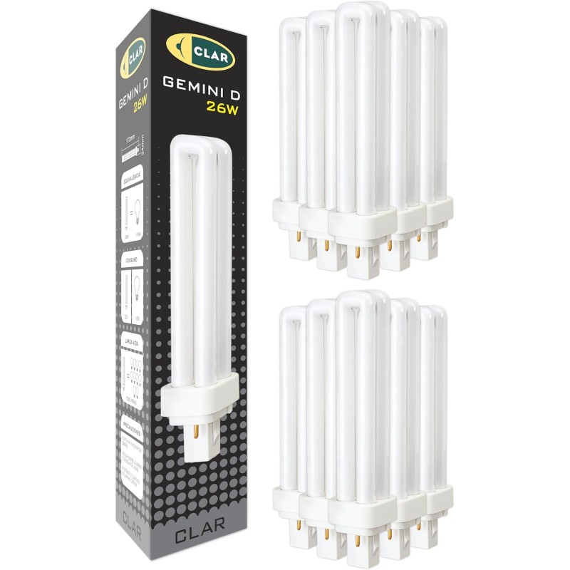 copy of Bombilla Fluorescente Gemini D/E 26W 6500K G24d-3 Luz Blanca Fría CFL Profesional Tubo Compacto 2 Pines Alto