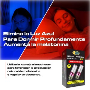 CLAR - Luz Roja Nocturna Melatonina, Luz Roja Bebe, Bombilla Para Dormir, 8W E27 (Pack 2)
