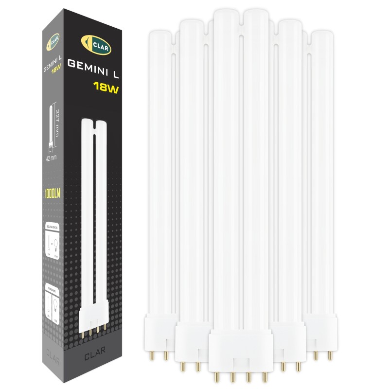 CLAR - Bombilla Fluorescente Gemini L 18W 4000K 2G11 Luz Blanca Neutra