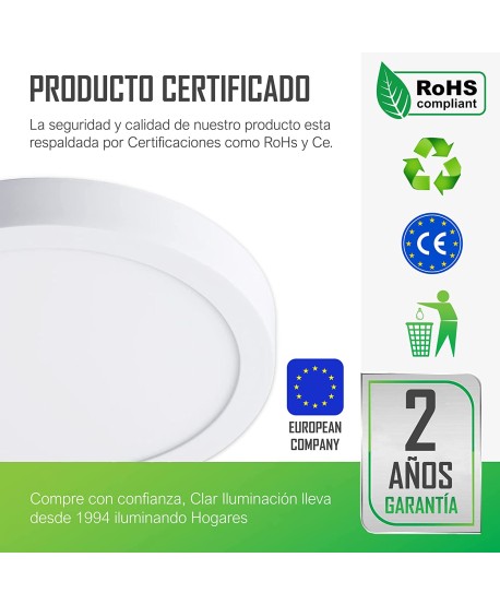 Plafón LED 24W, Downlight LED Superficie