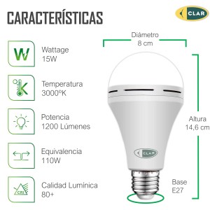 CLAR - Bombilla Recargable, Bombilla LED de Emergencia