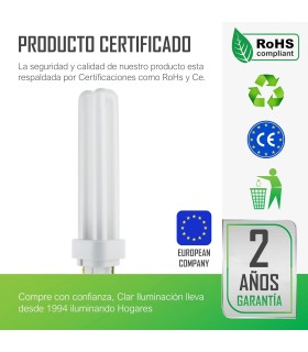 copy of Bombilla Fluorescente Gemini D/E 13W G24d-2 Tubo Compacto CFL Profesional 2 Pines Alto