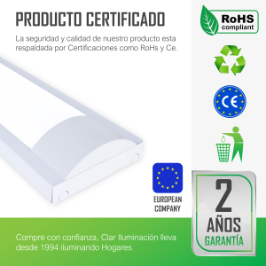CLAR - Luminaria LED 120cm, 18W 2 Tubos, Pantalla Estanca, Tubos No Incluidos