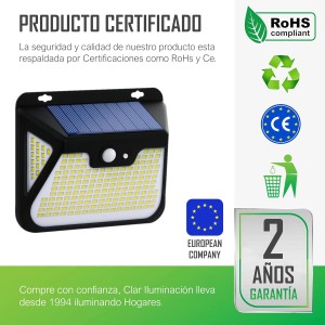 SILVER APLIQUE SOLAR IP65 3W 500LM DETECTOR