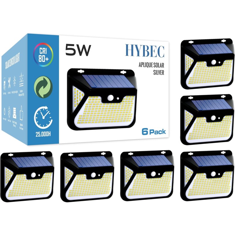 SILVER APLIQUE SOLAR IP65 3W 500LM DETECTOR