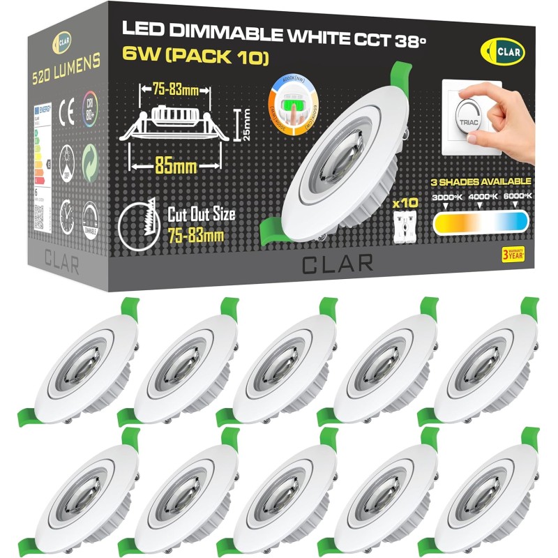 Focos LED Interior Techo, Módulo LED Ultra Plano Regulable 6W,  Ajustable 38º, Bkanco