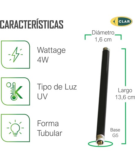 Tubos Negros 4W T5, Tubo ultravioleta 13,6 cm