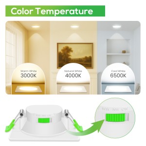 Downlight LED techo empotrable Regulable Cuadrado 7W, 3 tonalidades, Blanco