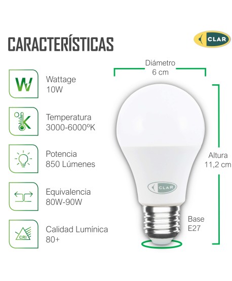 Bombilla LED E27 10W, Bombilla E27