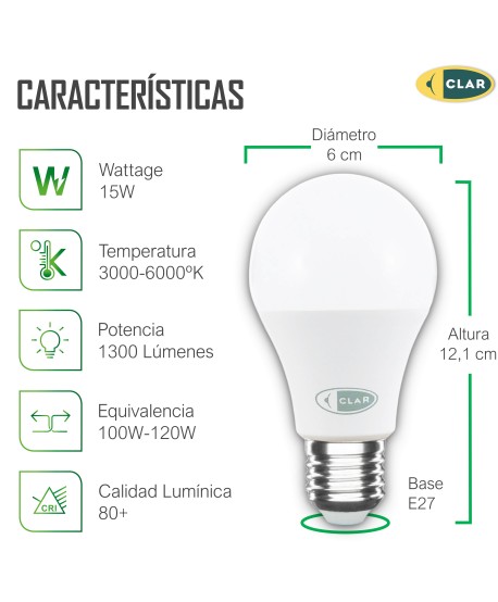 Bombilla LED E27 15W, Bombilla E27