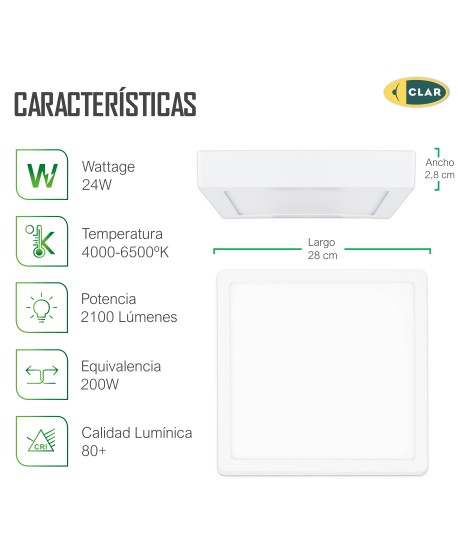 Plafón LED 24W, Downlight LED Superficie