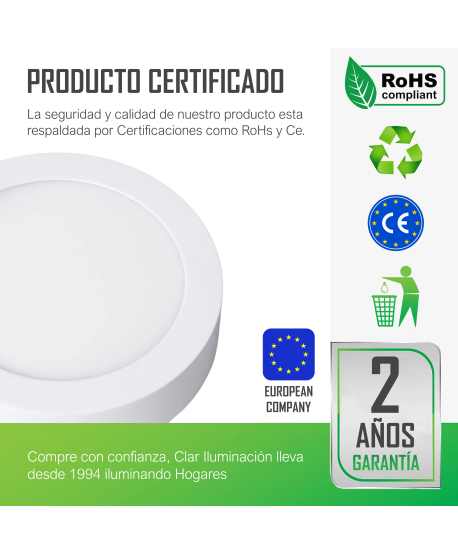 Downlight Superficie 12W Redondo, Plafon LED techo.