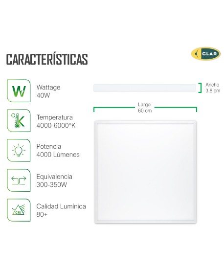 Panel LED Superficie Cuadrado 60X60 40W.