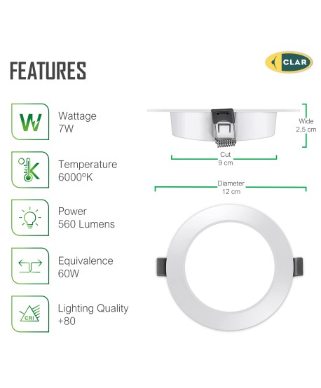 Downlight LED Techo Empotrable MILO 7W, Driver Integrado