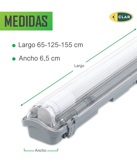 Pantalla Estanca LED 1x60, 1x120, y 1x150cm, (Tubos No Incluidos)