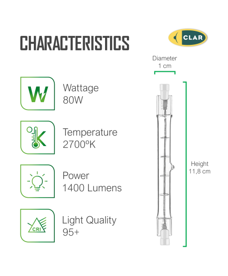 Bombilla Halogena Lineal 80W 118mm.s