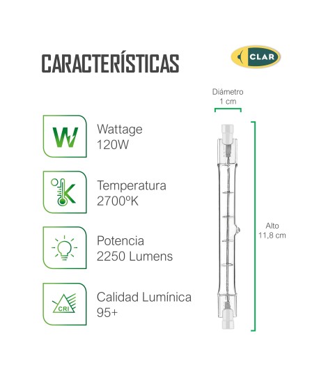 Bombilla Halogena Lineal 120W 118mm.