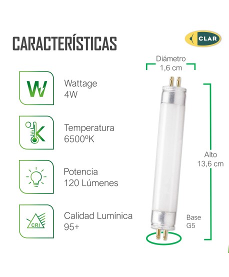 Tubo Fluorescente T5 4W Miniatura