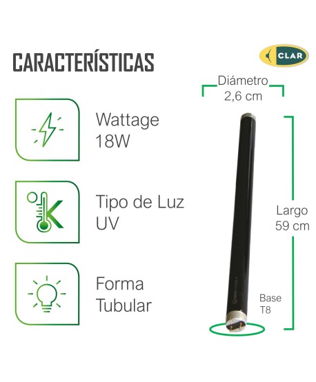 Tubos negros 18W T8, Tubo fluorescente luz ultravioleta.