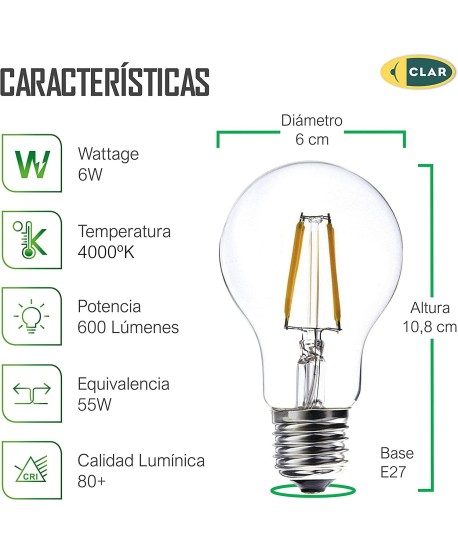 Bombilla Filamento 6W, bombilla de filamento