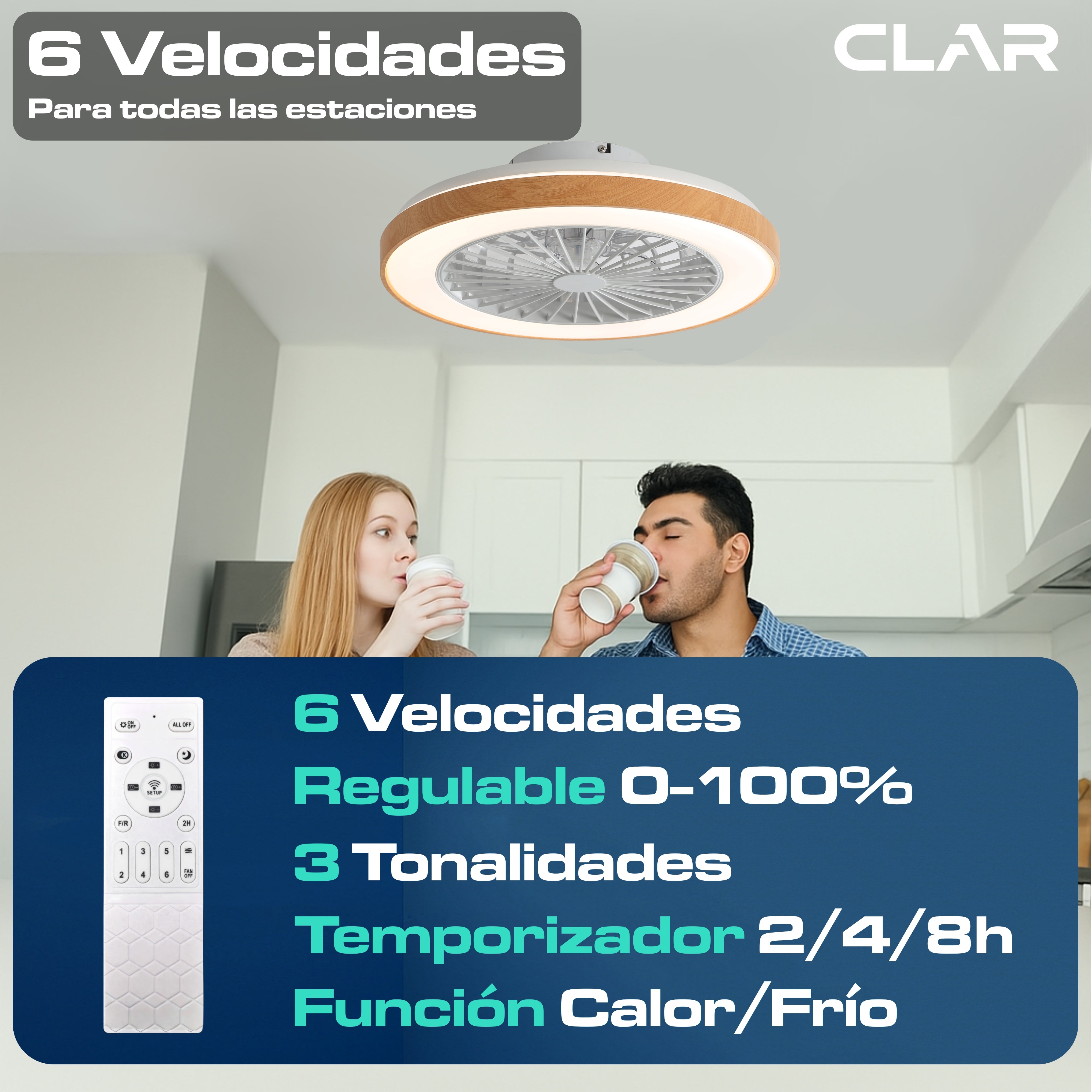 Ventilador de Techo Regulable CCT Ø53cm (Acabado Madera)