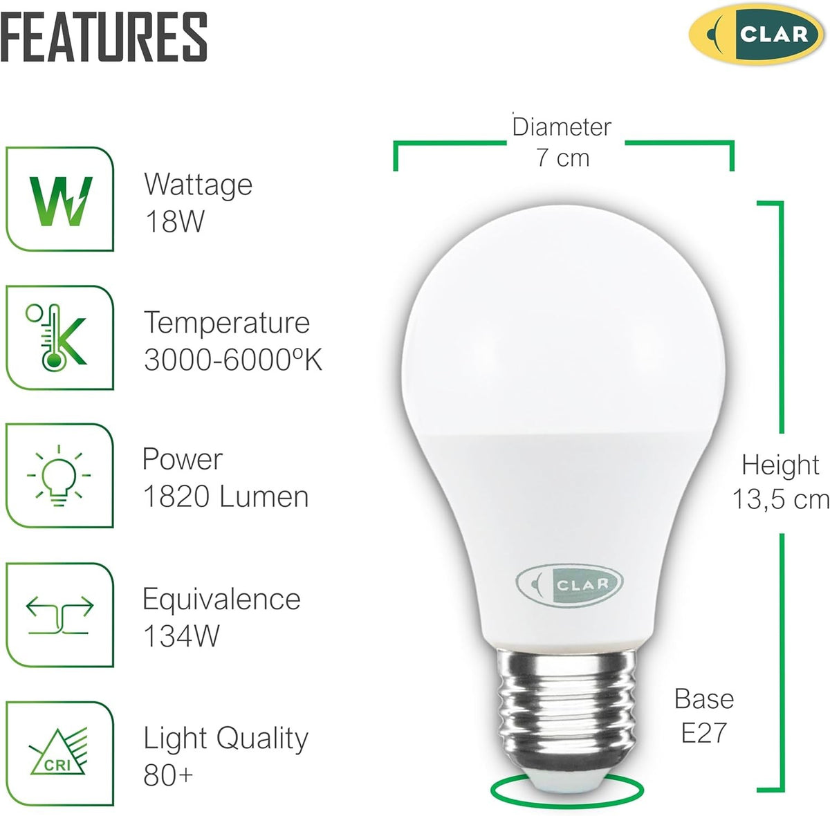 Bombillas LED E27 18W Mate A70