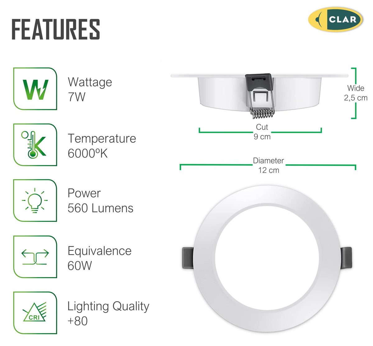 Downlight LED Techo Empotrable MILO 7W, Driver Integrado