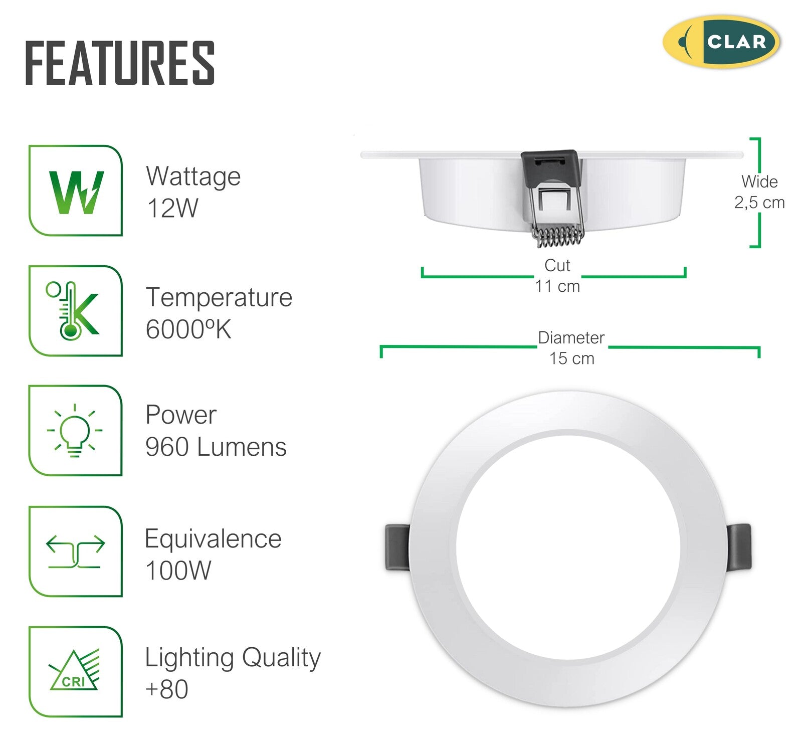 Downlight LED Techo Empotrable MILO 12W, Driver Integrado