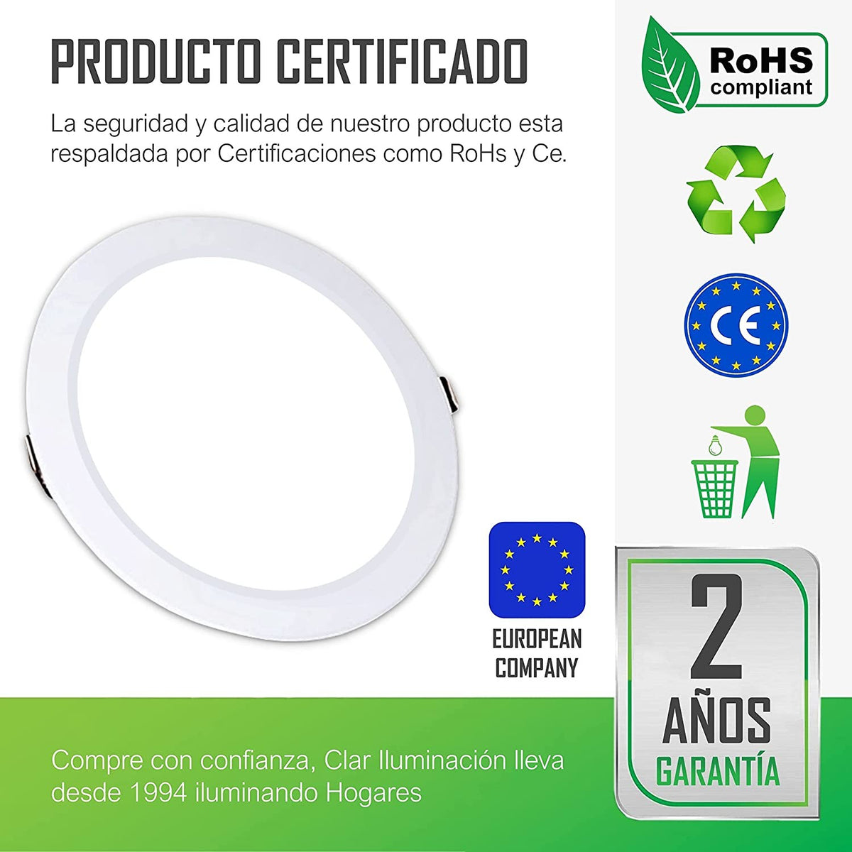 Downlight LED Techo Empotrable MILO 12W, Driver Integrado