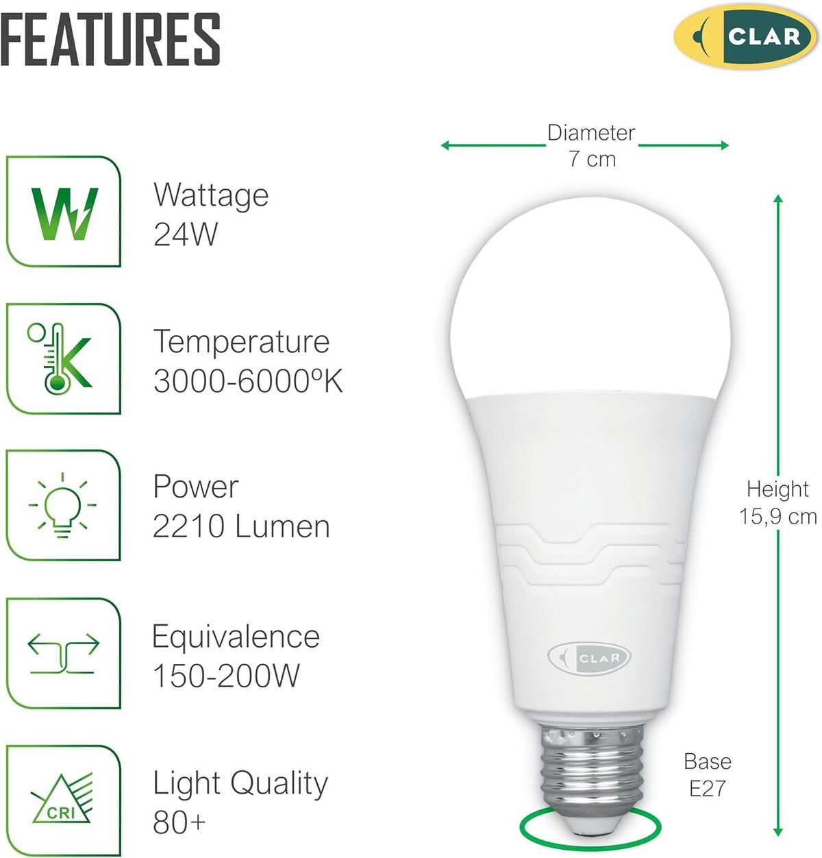 Bombillas LED E27 24W Mate A70