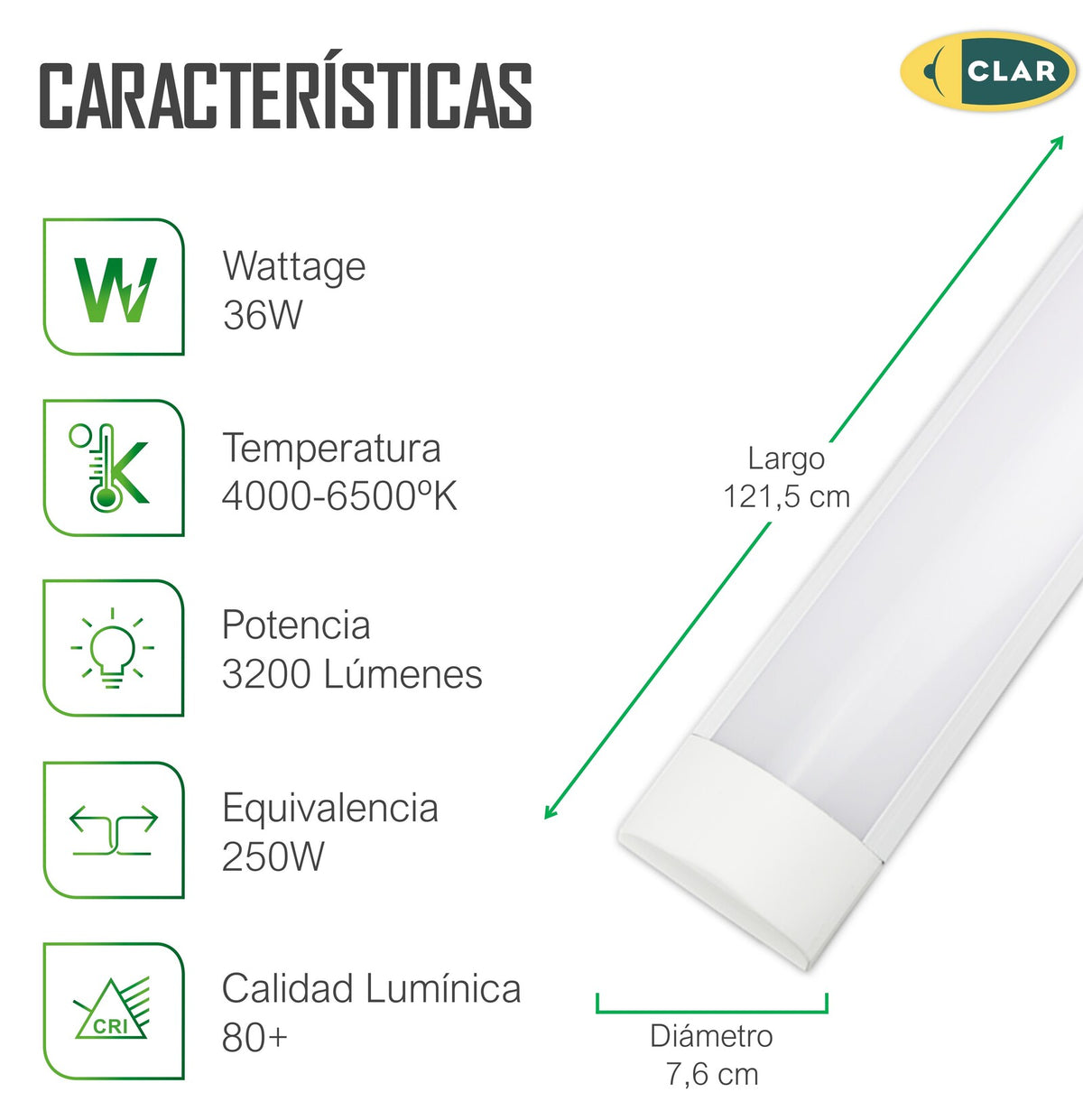 Barra Lineal LED 120cm, Sirio LED 36W